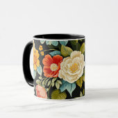 黒い背景のヴィンテージフローラ マグカップ (正面左)