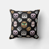 黒い背景の上にかわいいフクロウイラストレーション クッション (裏面)