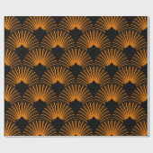 黒い背景の上にオレンジ色のアートデコパターン ラッピングペーパー (フラット)