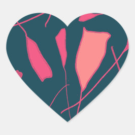 黒い背景の上にピンク色の花 ハートシール