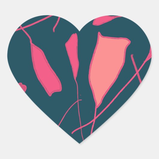 黒い背景の上にピンク色の花 ハートシール (正面)