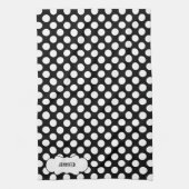 黒い背景の上に白い水玉模様を2 キッチンタオル (縦)