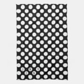 黒い背景の上に白い水玉模様 キッチンタオル (縦)