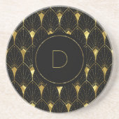 黒い背景の光沢のある金ゴールドアールデコパターン コースター (正面)