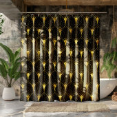 黒い背景の光沢のある金ゴールドアールデコパターン シャワーカーテン