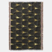 黒い背景の光沢のある金ゴールドアールデコパターン スローブランケット (正面縦)