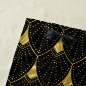 黒い背景の光沢のある金ゴールドアールデコパターン ビーチタオル (インサイチュ)