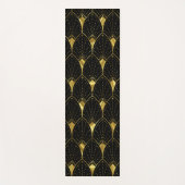黒い背景の光沢のある金ゴールドアールデコパターン ヨガマット (正面)
