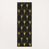 黒い背景の光沢のある金ゴールドアールデコパターン ヨガマット (裏面)