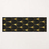 黒い背景の光沢のある金ゴールドアールデコパターン ヨガマット (正面(横))