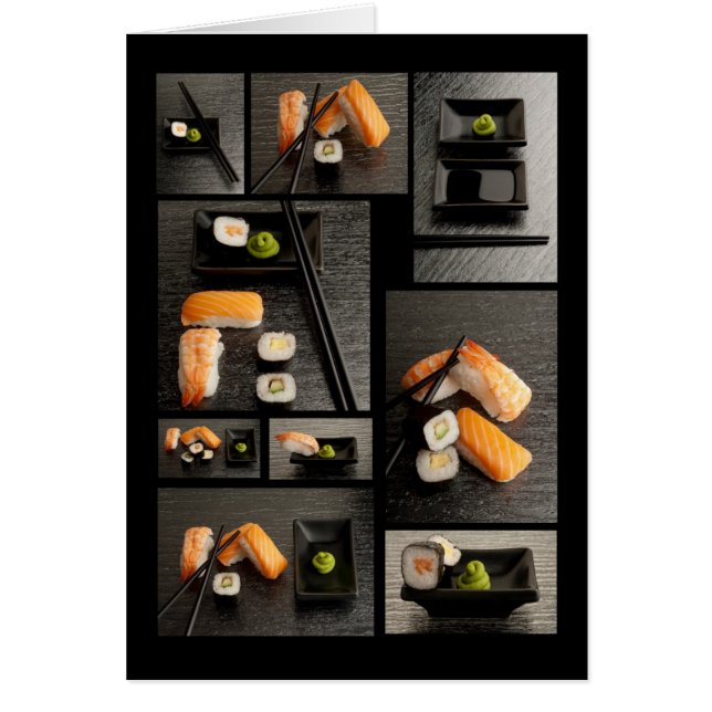 黒い背景の寿司のコレクション (正面)