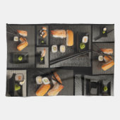 黒い背景の寿司のコレクション キッチンタオル (横)