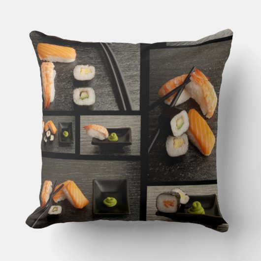 黒い背景の寿司のコレクション クッション (正面)