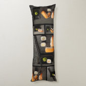黒い背景の寿司のコレクション ボディピロー (裏面 (縦))