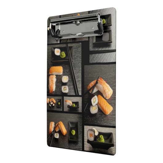 黒い背景の寿司のコレクション ミニクリップボード (アングル2)