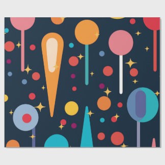 黒い背景の幾何学的な形状と星 ラッピングペーパー