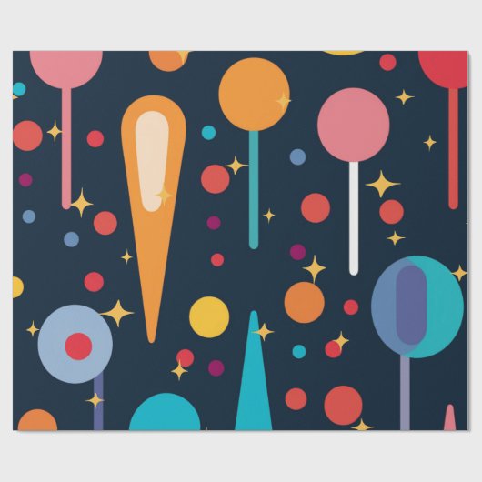 黒い背景の幾何学的な形状と星 ラッピングペーパー (フラット)