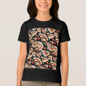黒い背景の抽象的なピザスライス トライブレンドTシャツ (正面)