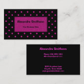 黒い背景の明るいピンクのドット 名刺 (正面/裏面)