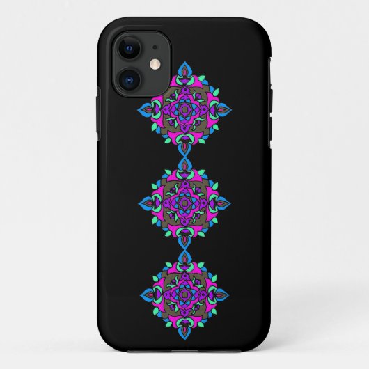 黒い背景の明るいランゴリ模様 Case-Mate iPhoneケース (裏面)