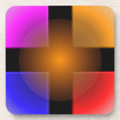 黒い背景の明るい色の正方形 コースター (正面)