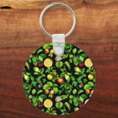 黒い背景の果実のパターン キーホルダー (正面)