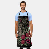 黒い背景の水色バラ、水色 エプロン (着用した状態)