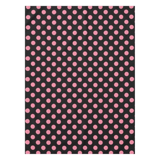 黒い背景の渦巻形のなピンクの水玉模様 テーブルクロス (正面)