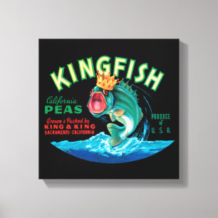 黒い背景の王冠を身に着けている低音の魚 キャンバスプリント