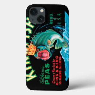 黒い背景の王冠を身に着けている低音の魚 iPhone 13ケース