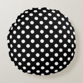 黒い背景の白い水玉模様 ラウンドクッション (正面)