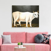 黒い背景の白い牛（家畜） キャンバスプリント (インサイチュ (リビング))