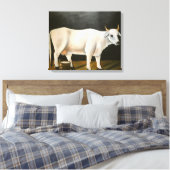 黒い背景の白い牛（家畜） キャンバスプリント (インサイチュ (寝室))