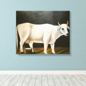 黒い背景の白い牛（家畜） キャンバスプリント (インサイチュ (ウッドフロア))