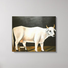 黒い背景の白い牛（家畜） キャンバスプリント