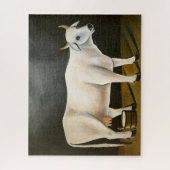 黒い背景の白い牛（家畜） ジグソーパズル (縦)