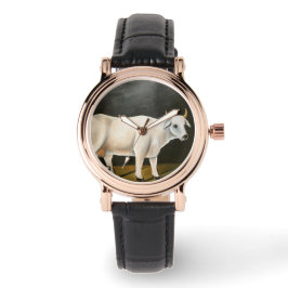 黒い背景の白い牛（家畜） 腕時計