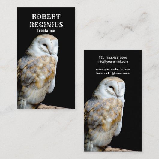黒い背景の納屋フクロウ 名刺 (正面/裏面)