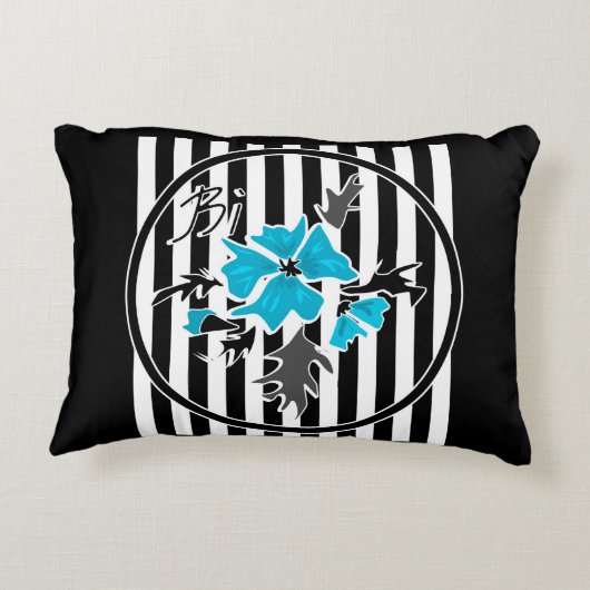 黒い背景の花のストライプの模様 アクセントクッション (裏面)