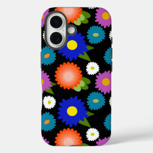 黒い背景の花フローラかわいいフェミニン女の子 iPhone 16ケース