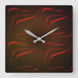 黒い背景の赤い波線 スクエア壁時計