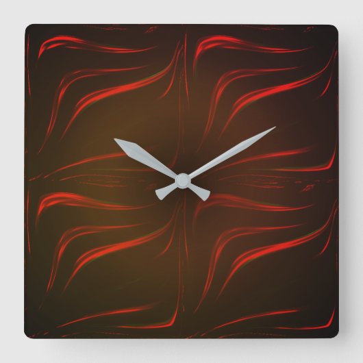 黒い背景の赤い波線 スクエア壁時計 (正面)