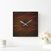 黒い背景の赤い波線 スクエア壁時計 (ホーム)