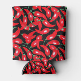 黒い背景の赤い熱いチリ 缶クーラー