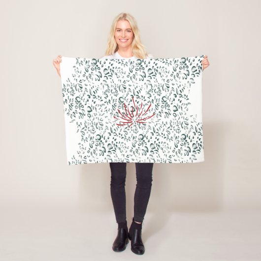 黒い背景の赤い花 フリースブランケット (インサイチュ)