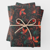 黒い背景の赤と緑の抽象芸術フローラ ラッピングペーパーシート (インサイチュ)