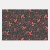 黒い背景の赤と緑の抽象芸術フローラ ラッピングペーパーシート (正面)