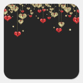 黒い背景の金ゴールドと赤いハート スクエアシール (正面)