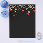 黒い背景の金ゴールドと赤いハート チラシ (シングル)