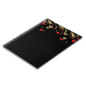 黒い背景の金ゴールドと赤いハート ノートブック (左側)